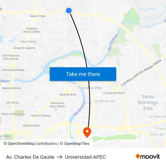 Av. Charles De Gaulle to Universidad APEC map