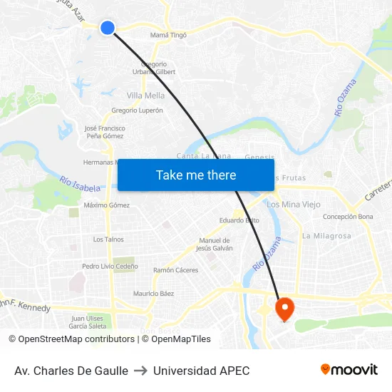 Av. Charles De Gaulle to Universidad APEC map