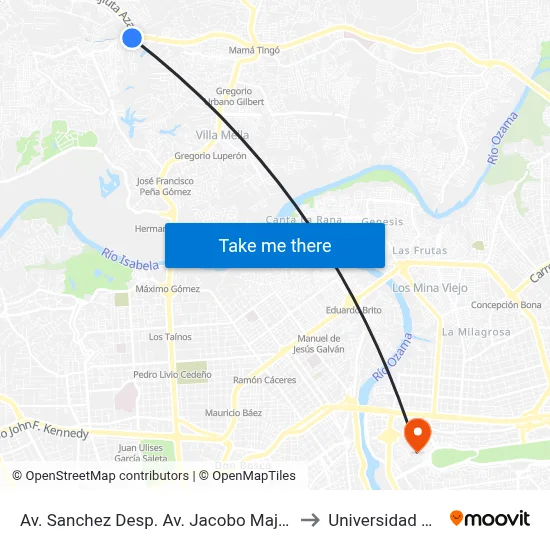 Av. Sanchez Desp. Av. Jacobo Majluta Azar to Universidad APEC map