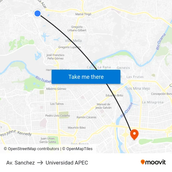 Av. Sanchez to Universidad APEC map