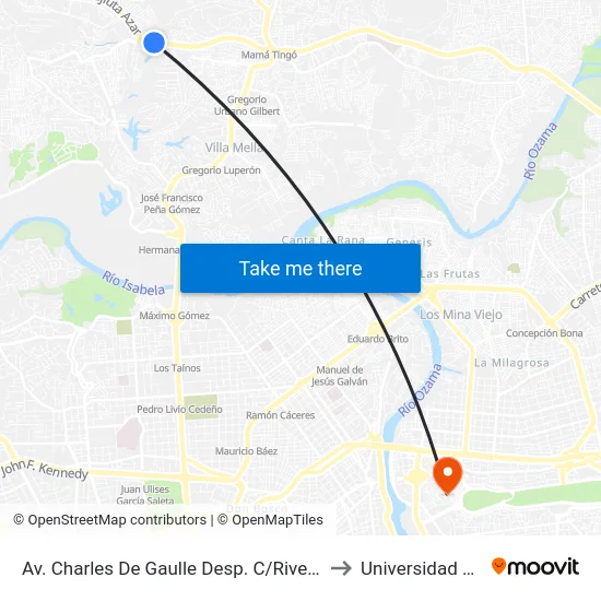 Av. Charles De Gaulle Desp. C/Rivera Del Río to Universidad APEC map