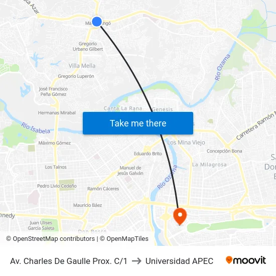 Av. Charles De Gaulle Prox. C/1 to Universidad APEC map