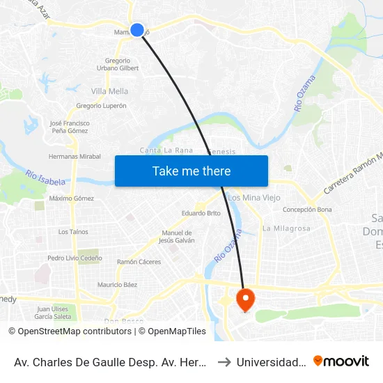 Av. Charles De Gaulle Desp. Av. Hermanas Mirabal to Universidad APEC map
