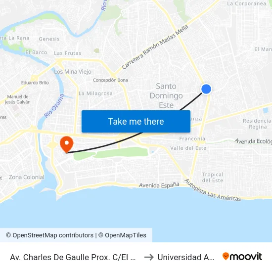 Av. Charles De Gaulle Prox. C/El Swing to Universidad APEC map