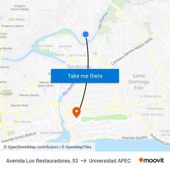 Avenida Los Restauradores, 53 to Universidad APEC map