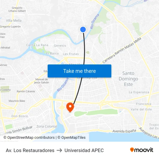 Av. Los Restauradores to Universidad APEC map