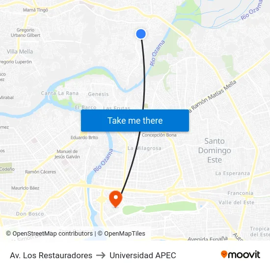 Av. Los Restauradores to Universidad APEC map