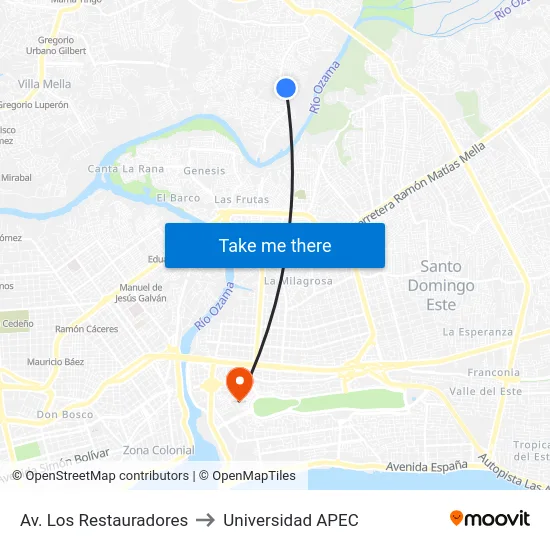 Av. Los Restauradores to Universidad APEC map