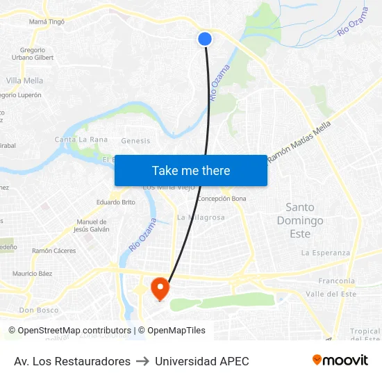 Av. Los Restauradores to Universidad APEC map