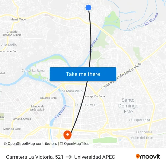 Carretera La Victoria, 521 to Universidad APEC map