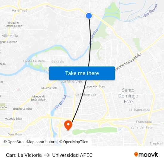 Carr. La Victoria to Universidad APEC map