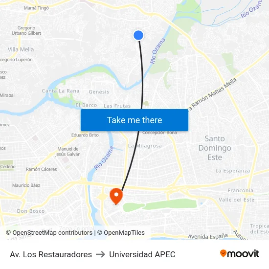 Av. Los Restauradores to Universidad APEC map