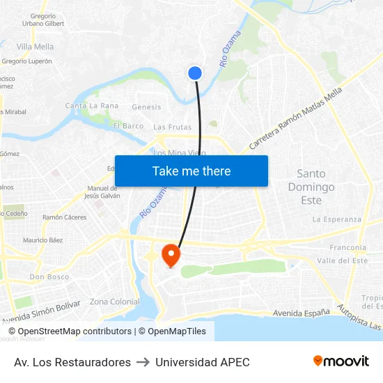 Av. Los Restauradores to Universidad APEC map