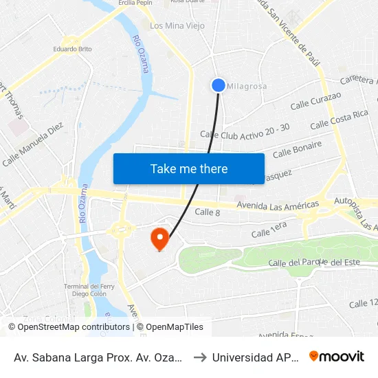 Av. Sabana Larga Prox. Av. Ozama to Universidad APEC map