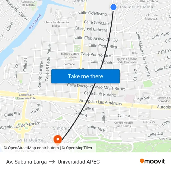 Av. Sabana Larga to Universidad APEC map