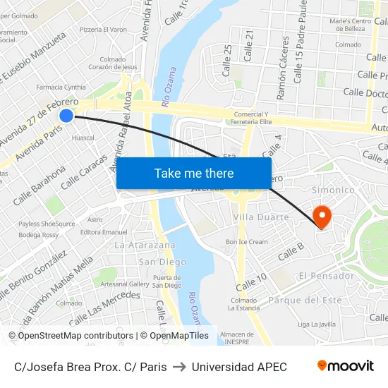 C/Josefa Brea Prox. C/ Paris to Universidad APEC map
