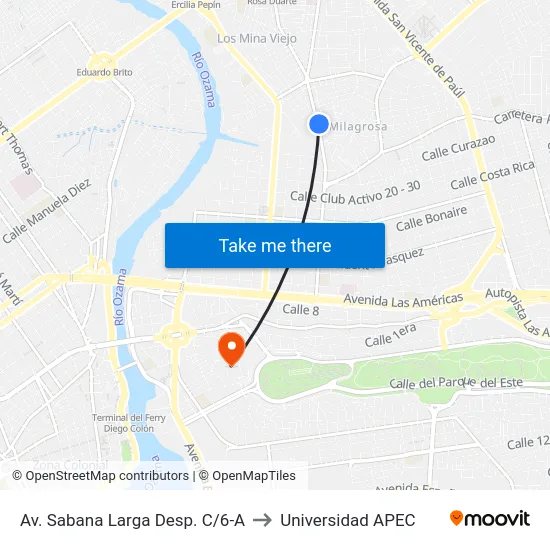 Av. Sabana Larga Desp. C/6-A to Universidad APEC map