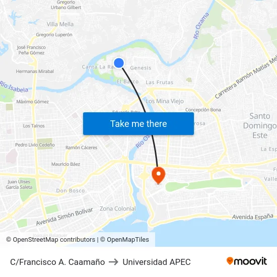 C/Francisco A. Caamaño to Universidad APEC map