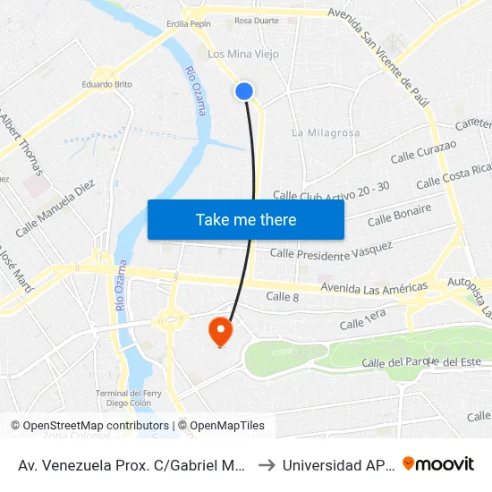Av. Venezuela Prox. C/Gabriel Morillo to Universidad APEC map