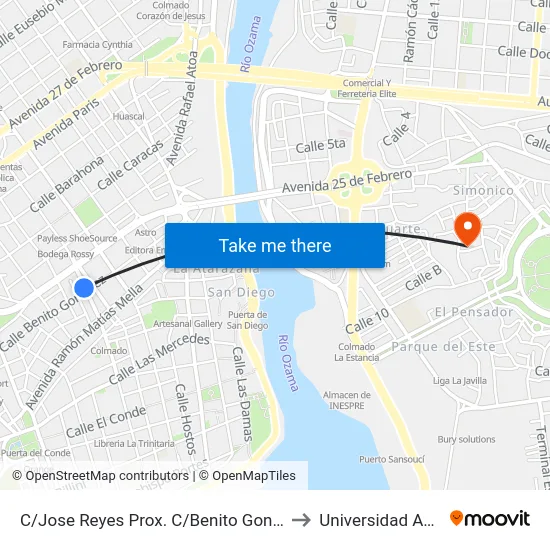 C/Jose Reyes Prox. C/Benito Gonzalez to Universidad APEC map