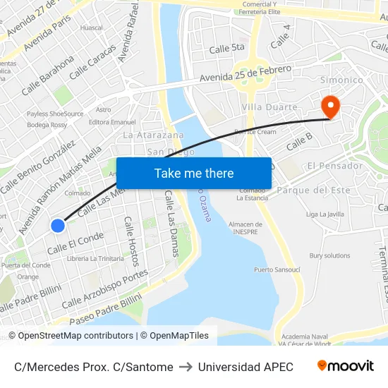 C/Mercedes Prox. C/Santome to Universidad APEC map