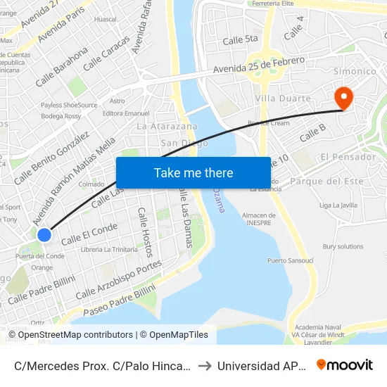 C/Mercedes Prox. C/Palo Hincado to Universidad APEC map