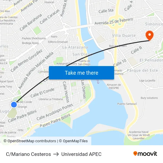 C/Mariano Cesteros to Universidad APEC map