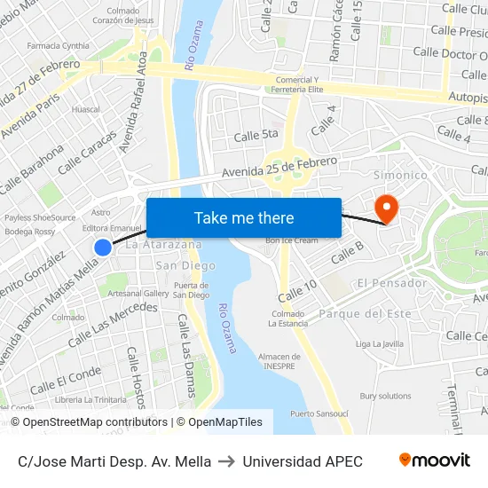 C/Jose Marti Desp. Av. Mella to Universidad APEC map