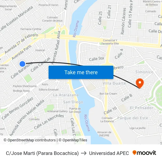 C/Jose Marti  (Parara Bocachica) to Universidad APEC map