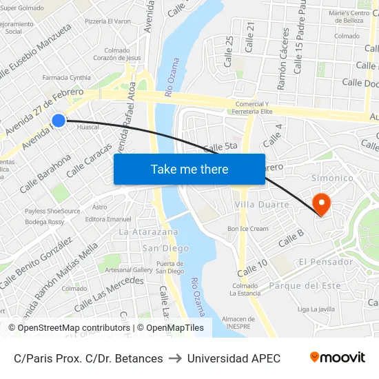 C/Paris Prox. C/Dr. Betances to Universidad APEC map