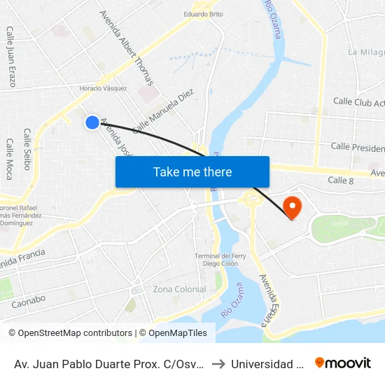 Av. Juan Pablo Duarte Prox. C/Osvaldo Bazil to Universidad APEC map