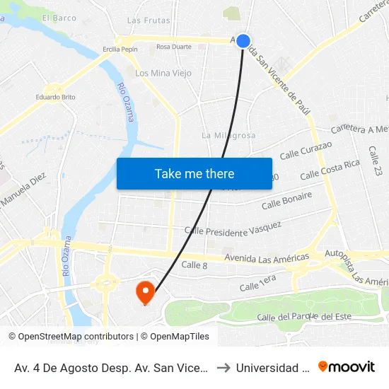 Av. 4 De Agosto Desp. Av. San Vicente De Paúl to Universidad APEC map