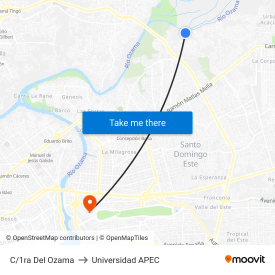 C/1ra Del Ozama to Universidad APEC map