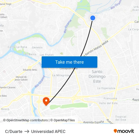 C/Duarte to Universidad APEC map