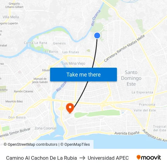 Camino Al Cachon De La Rubia to Universidad APEC map