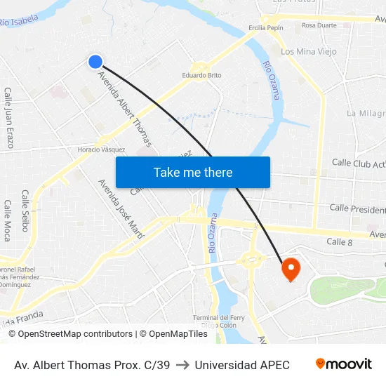Av. Albert Thomas Prox. C/39 to Universidad APEC map
