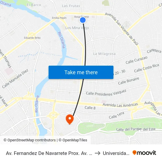 Av. Fernandez De Navarrete Prox. Av. Marcos Del Rosario to Universidad APEC map