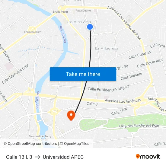 Calle 13 I, 3 to Universidad APEC map