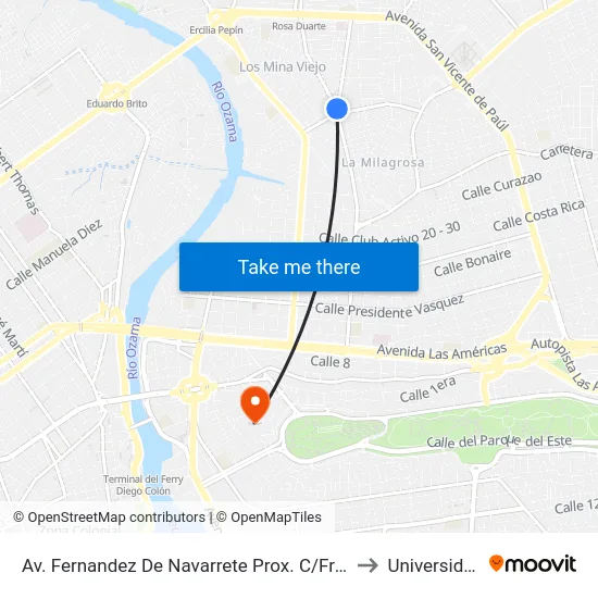 Av. Fernandez De Navarrete Prox. C/Francisco Segura Sandoval to Universidad APEC map
