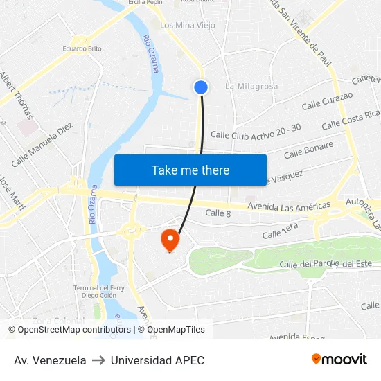 Av. Venezuela to Universidad APEC map