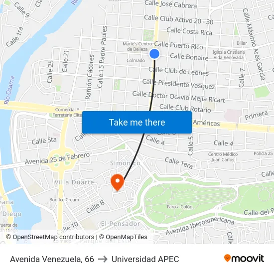 Avenida Venezuela, 66 to Universidad APEC map