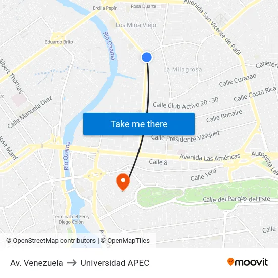 Av. Venezuela to Universidad APEC map