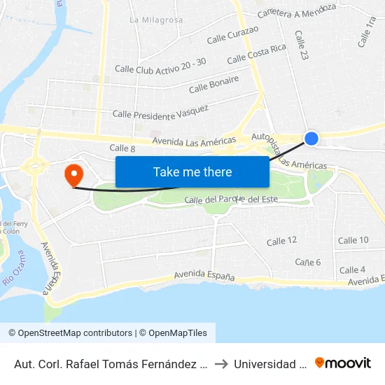 Aut. Corl. Rafael Tomás Fernández Domínguez to Universidad APEC map