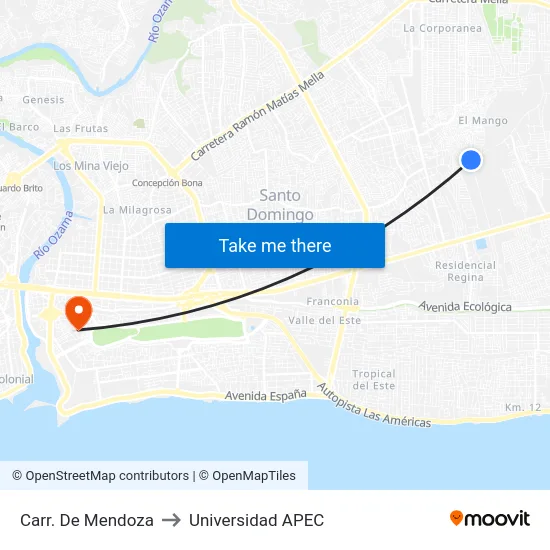 Carr. De Mendoza to Universidad APEC map