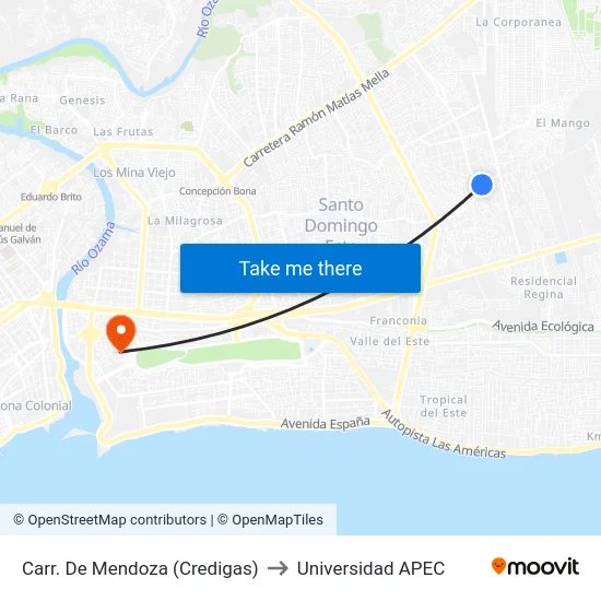 Carr. De Mendoza (Credigas) to Universidad APEC map
