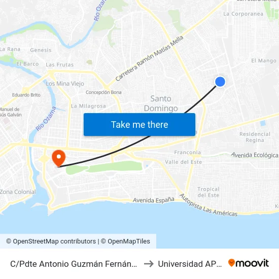 C/Pdte Antonio Guzmán Fernández to Universidad APEC map