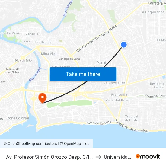 Av. Profesor Simón Orozco Desp. C/Ing Pedro Bonilla to Universidad APEC map