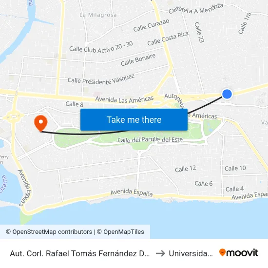 Aut. Corl. Rafael Tomás Fernández Domínguez (Sirena) to Universidad APEC map