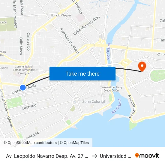 Av. Leopoldo Navarro Desp. Av. 27 De Febrero to Universidad APEC map