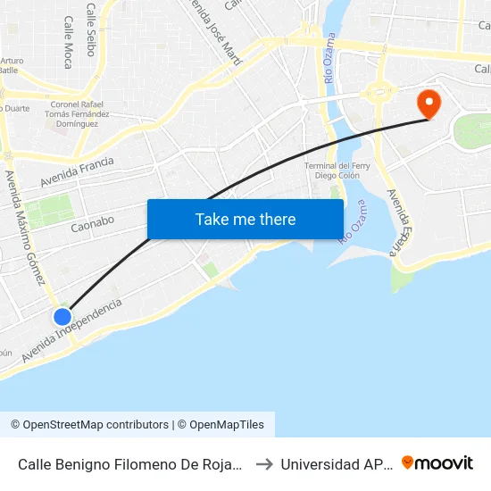 Calle Benigno Filomeno De Rojas, 47 to Universidad APEC map